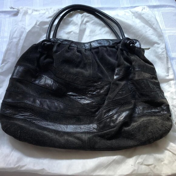 Early 2000 Cynthia Rowley large black slightly slouchy handbag mixed textures - Picture 2 of 2